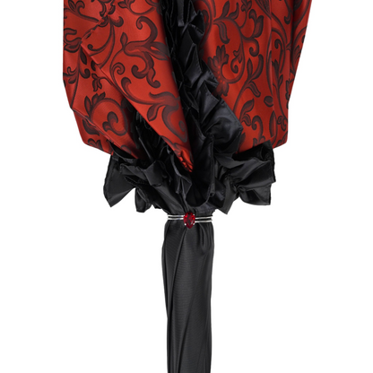 Designer Umbrella Featuring Black Ruffles and Silver-Plated Accents