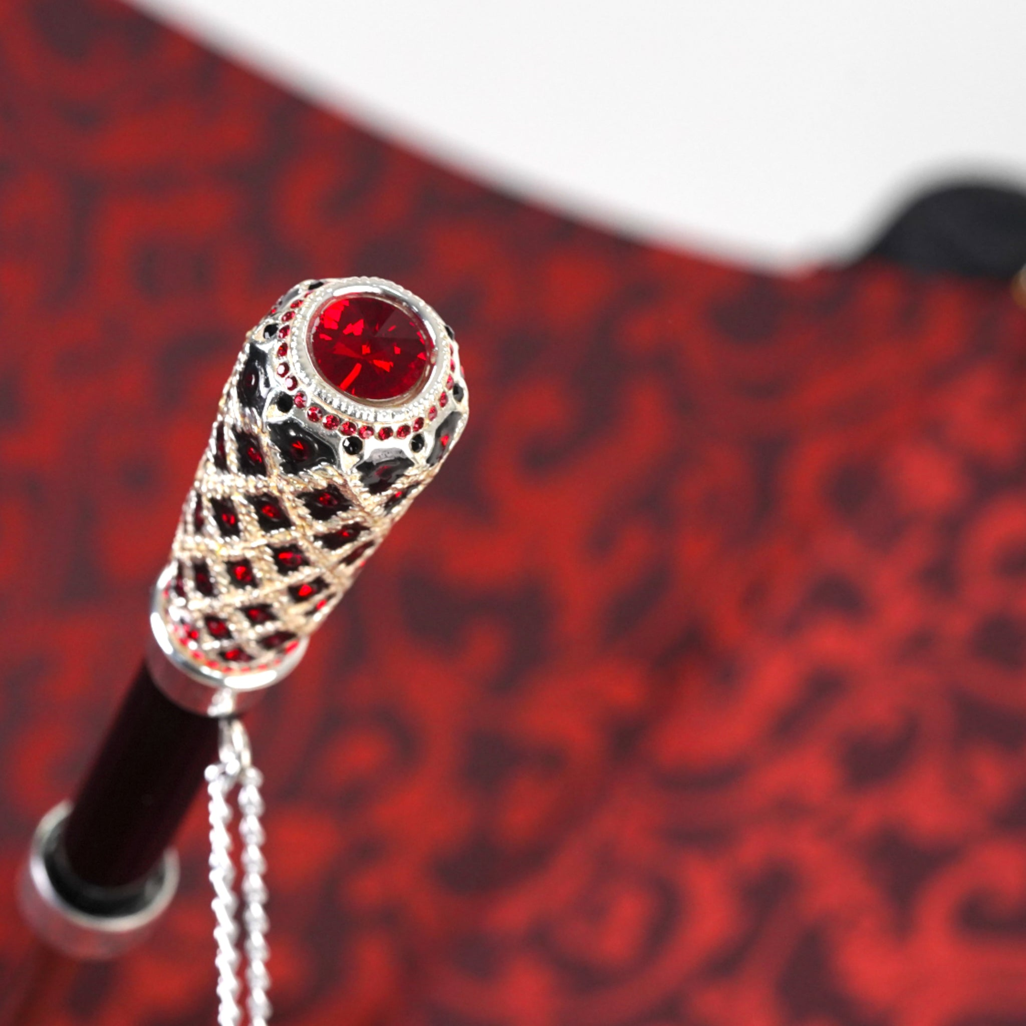 Designer Umbrella Featuring Black Ruffles and Silver-Plated Accents