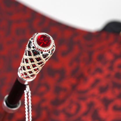 Designer Umbrella Featuring Black Ruffles and Silver-Plated Accents