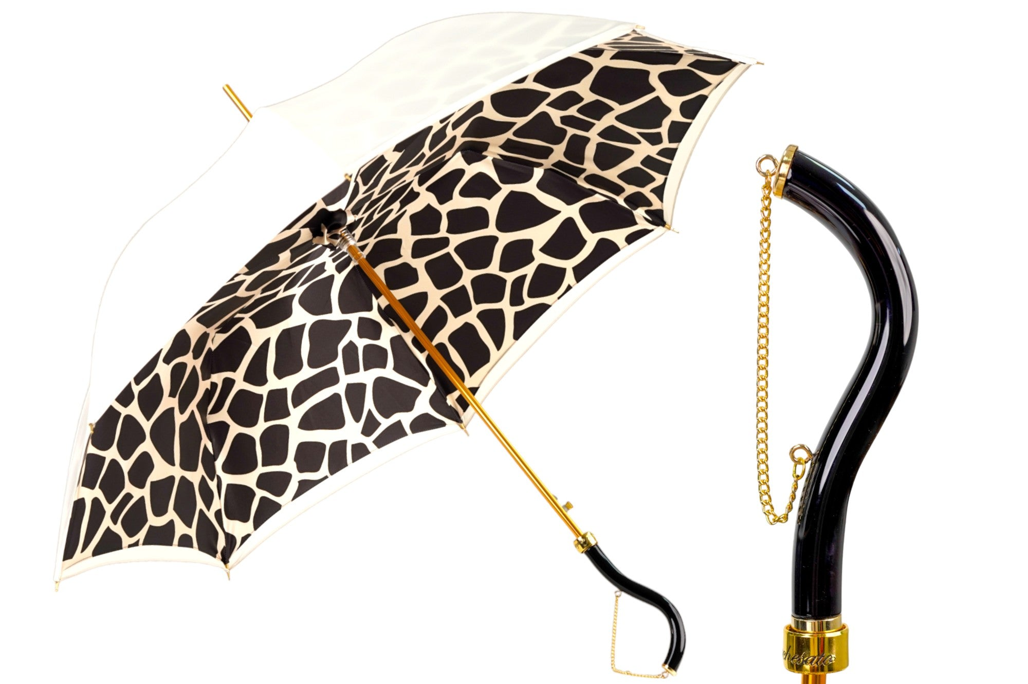 Chic Black and Cream Umbrella with Stylish Chain Handle