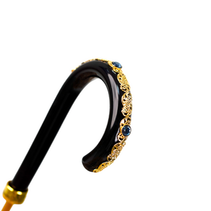 Handmade Sleek Italian Majolica Umbrella with Gold Filigree Handle