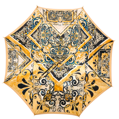 Handmade Sleek Italian Majolica Umbrella with Gold Filigree Handle