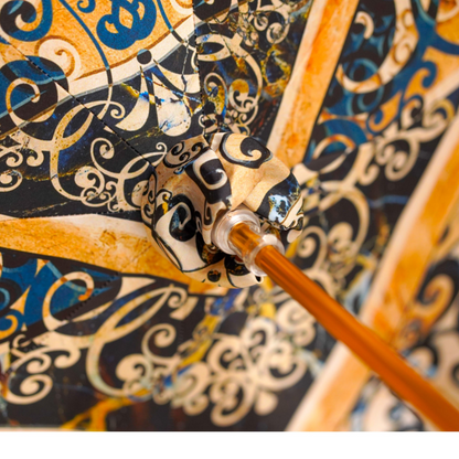 Handmade Sleek Italian Majolica Umbrella with Gold Filigree Handle