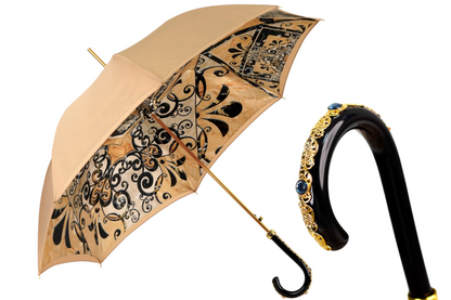 Handmade Sleek Italian Majolica Umbrella with Gold Filigree Handle