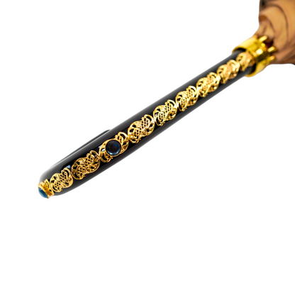 Handmade Sleek Italian Majolica Umbrella with Gold Filigree Handle