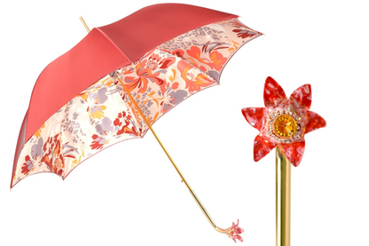 Luxury Floral Umbrella with Hand-Painted 24K Gold Red Flower Handle