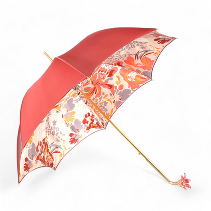 Luxury Floral Umbrella with Hand-Painted 24K Gold Red Flower Handle