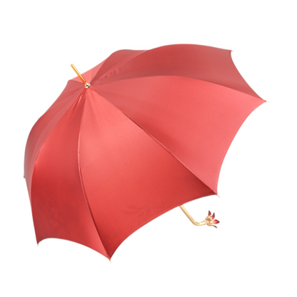 Luxury Floral Umbrella with Hand-Painted 24K Gold Red Flower Handle