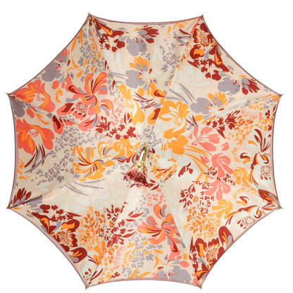 Luxury Floral Umbrella with Hand-Painted 24K Gold Red Flower Handle