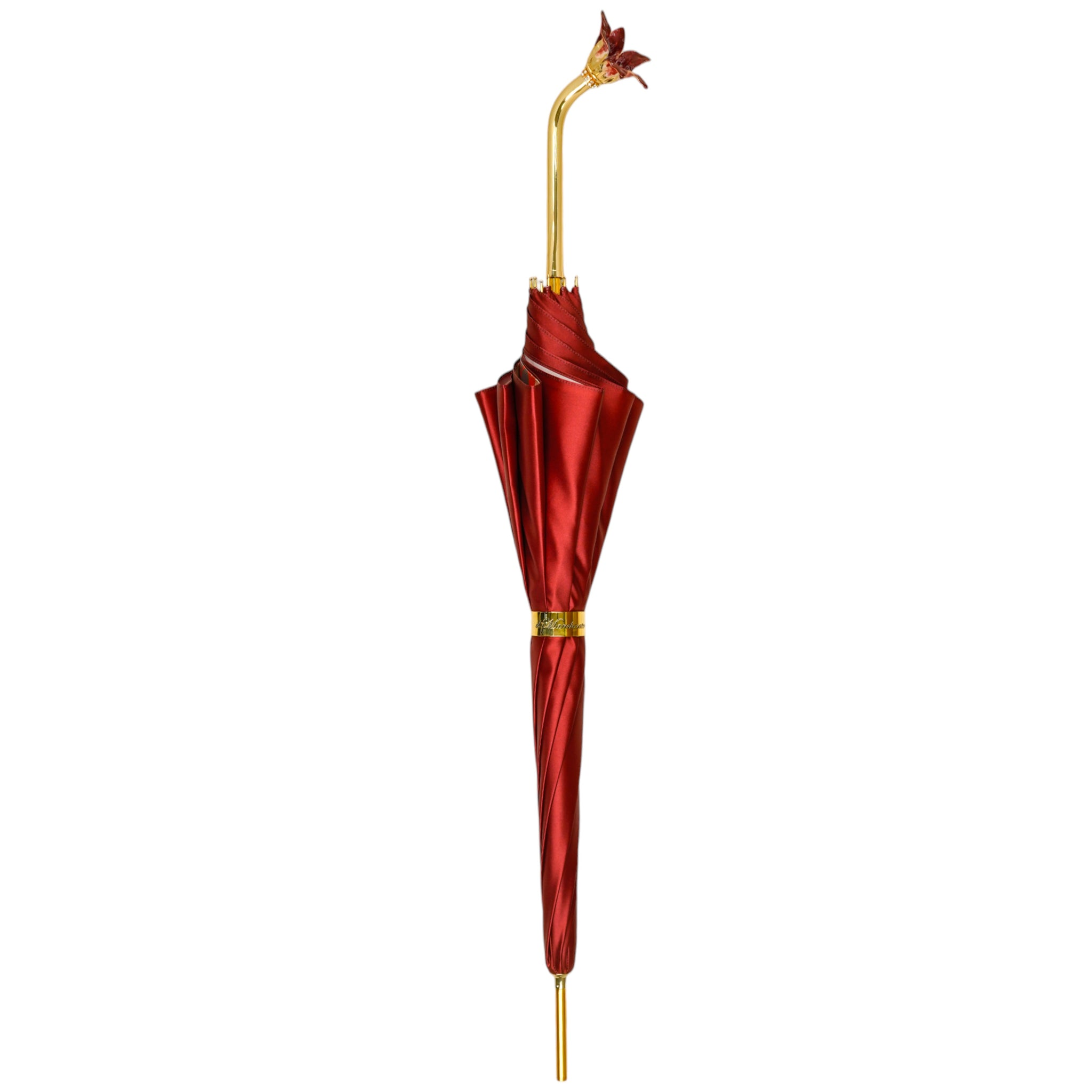 Luxury Floral Umbrella with Hand-Painted 24K Gold Red Flower Handle