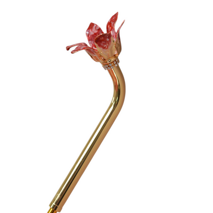 Luxury Floral Umbrella with Hand-Painted 24K Gold Red Flower Handle
