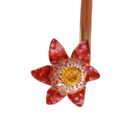 Luxury Floral Umbrella with Hand-Painted 24K Gold Red Flower Handle