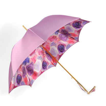 Luxury Pink Umbrella with Hand-Painted Floral 24K Gold Handle