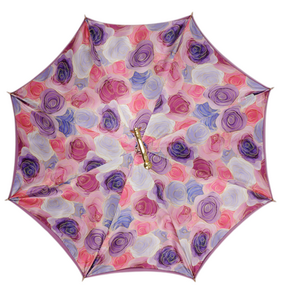 Luxury Pink Umbrella with Hand-Painted Floral 24K Gold Handle