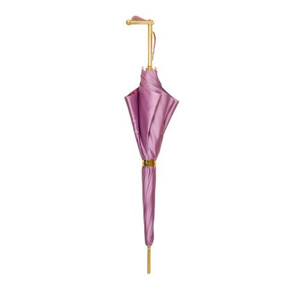 Luxury Pink Umbrella with Hand-Painted Floral 24K Gold Handle