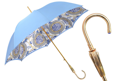 Unique Light Blue Umbrella with Elegant Gold Handle - Blue Royalty