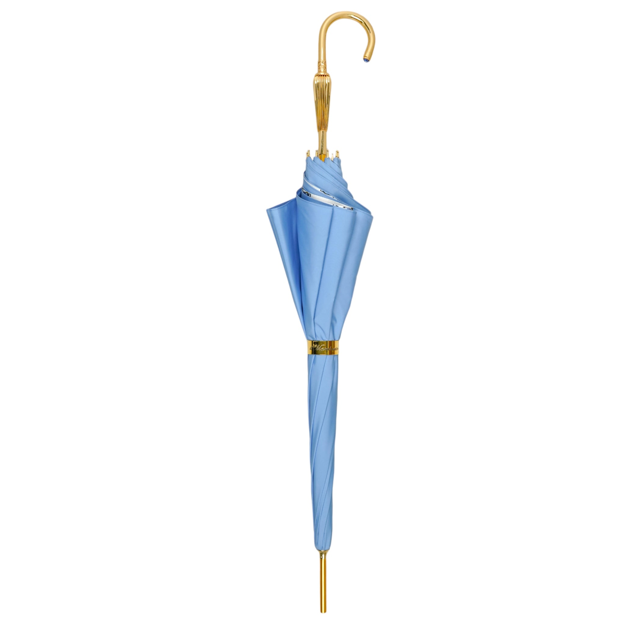 Unique Light Blue Umbrella with Elegant Gold Handle - Blue Royalty