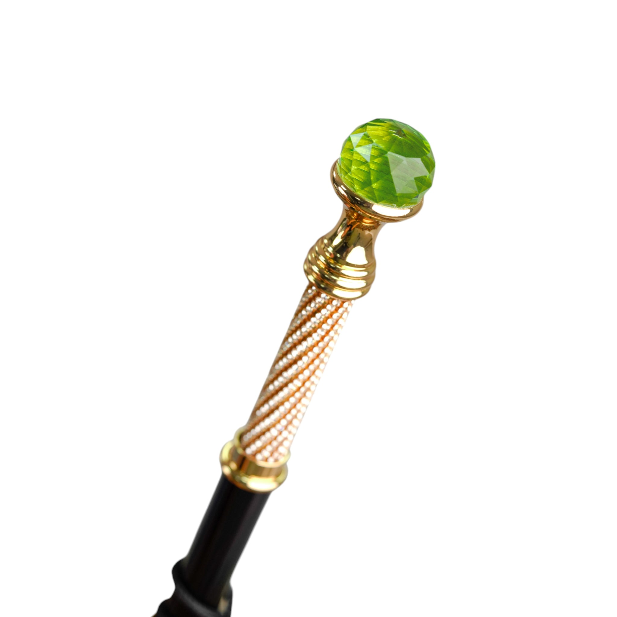 Luxury Leopard Print Umbrella with 24K Gold & Green Crystal Handle