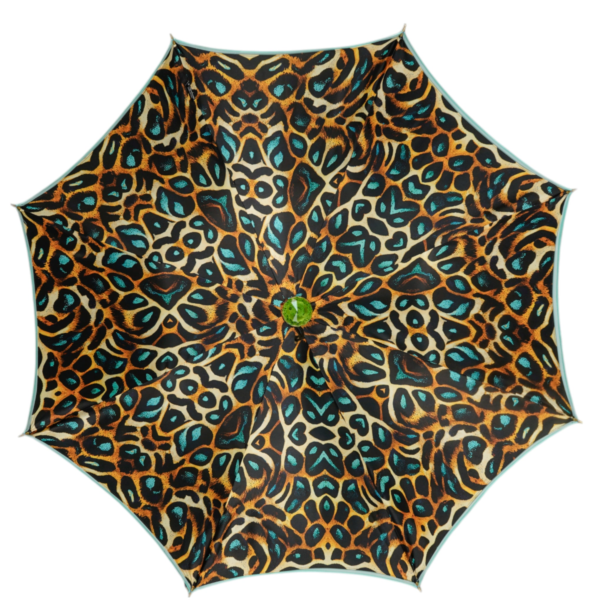 Luxury Leopard Print Umbrella with 24K Gold & Green Crystal Handle
