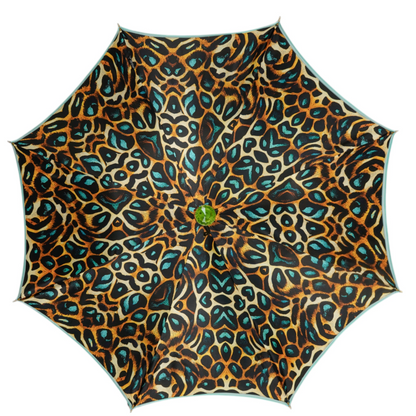 Luxury Leopard Print Umbrella with 24K Gold & Green Crystal Handle