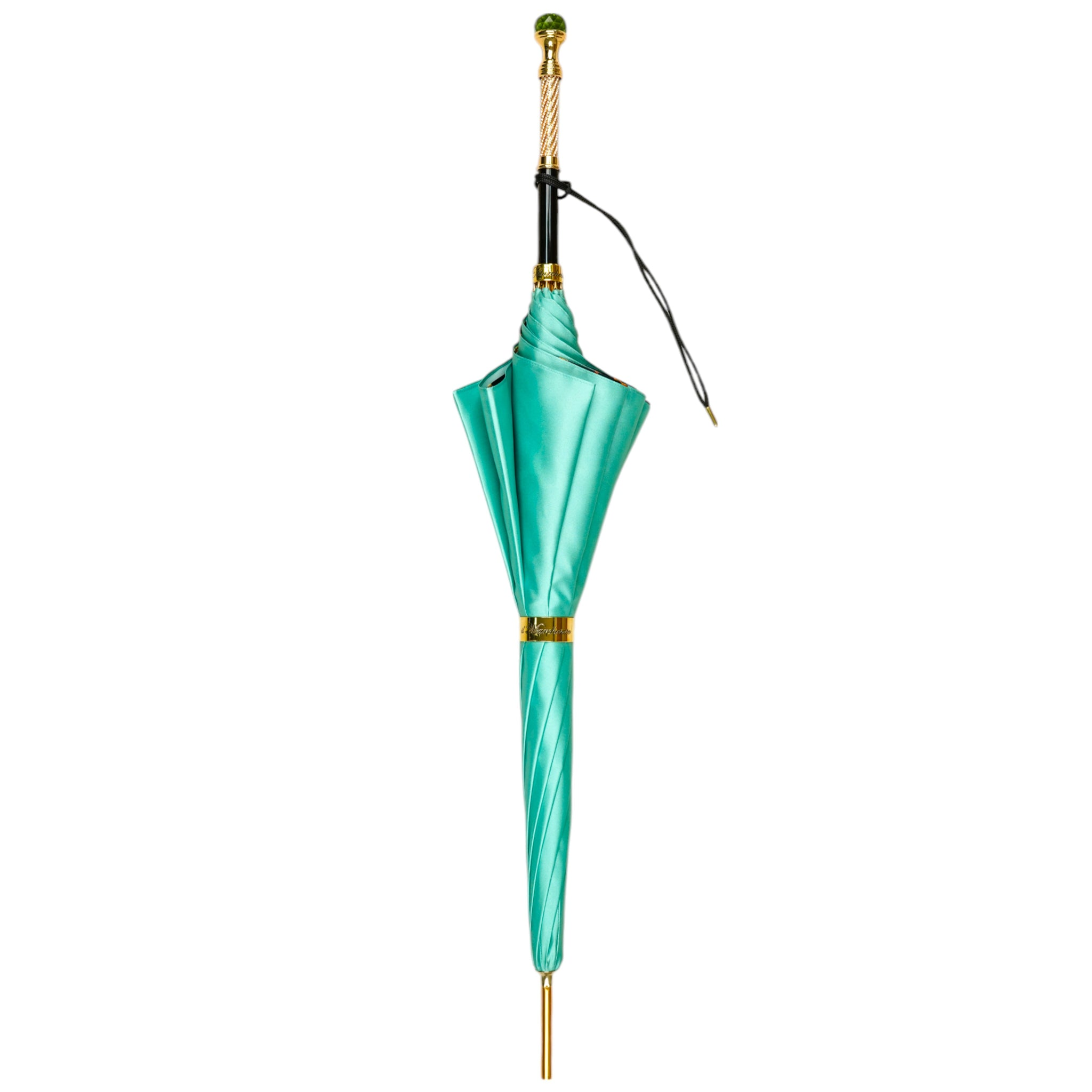 Luxury Leopard Print Umbrella with 24K Gold & Green Crystal Handle