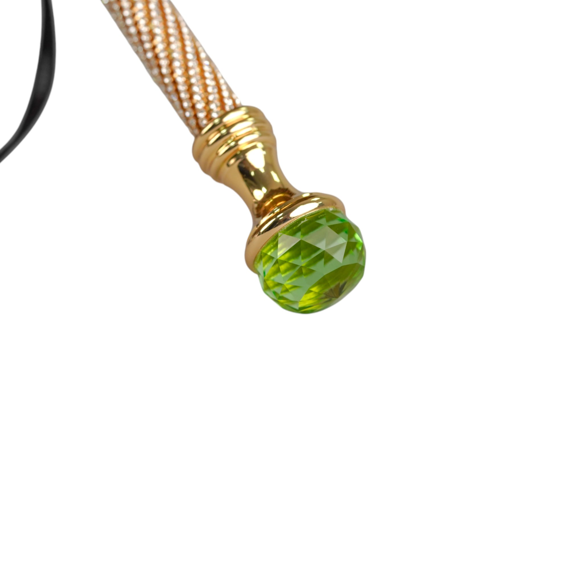 Luxury Leopard Print Umbrella with 24K Gold & Green Crystal Handle