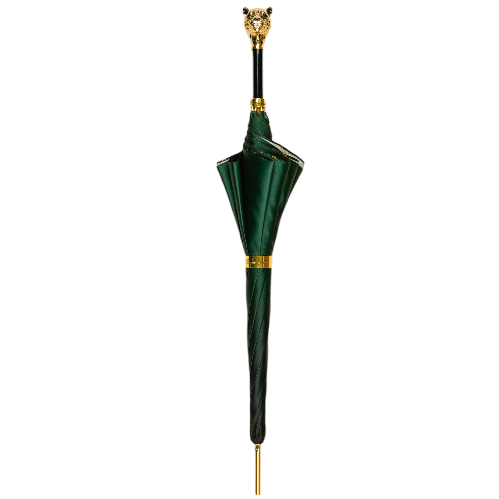 Exclusive Green Umbrella with Striking Leopard Handle