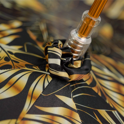 Designer Golden Bamboo Umbrella with Exquisite Botanical Lining