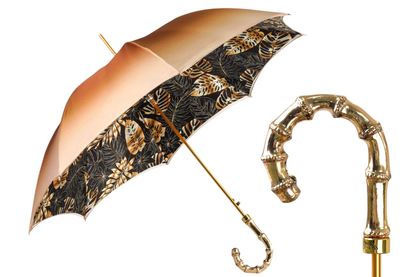 Designer Golden Bamboo Umbrella with Exquisite Botanical Lining