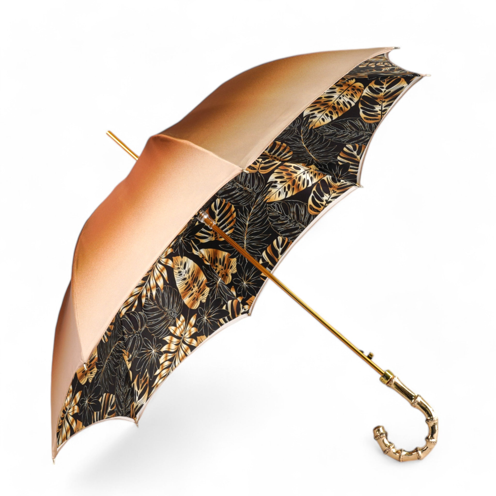 Designer Golden Bamboo Umbrella with Exquisite Botanical Lining