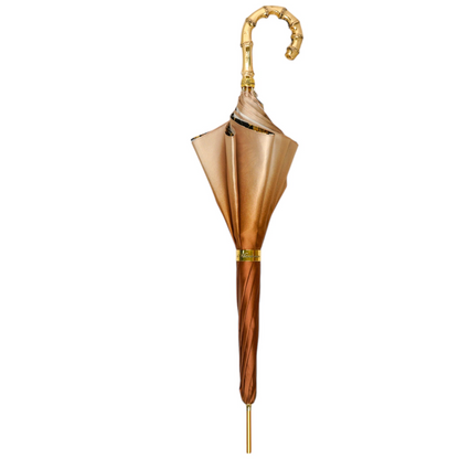 Designer Golden Bamboo Umbrella with Exquisite Botanical Lining