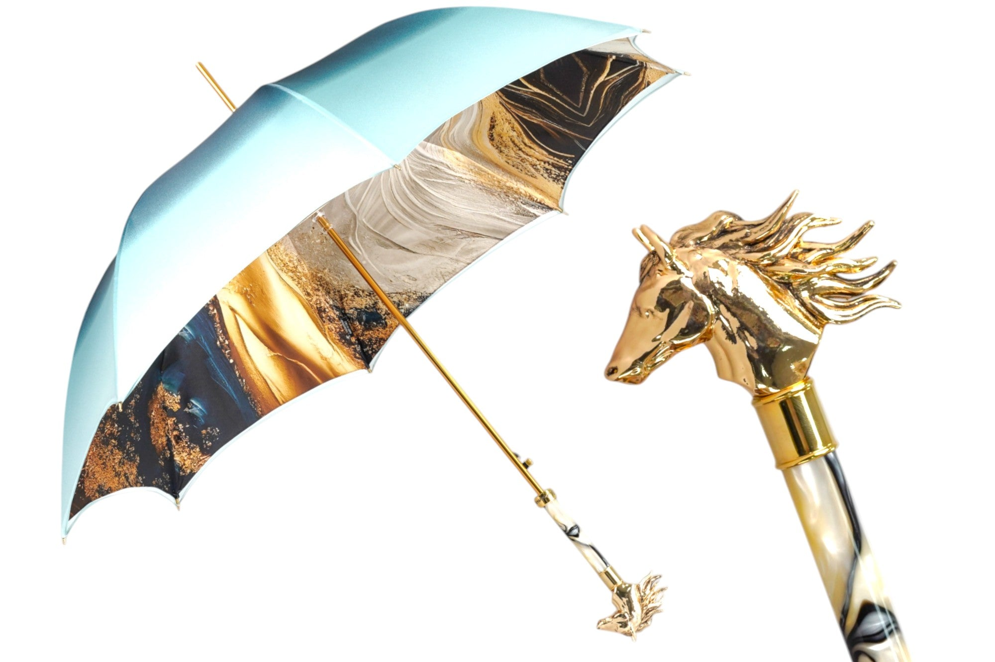 Elegant Light Blue Umbrella with Golden Horse Head Handle