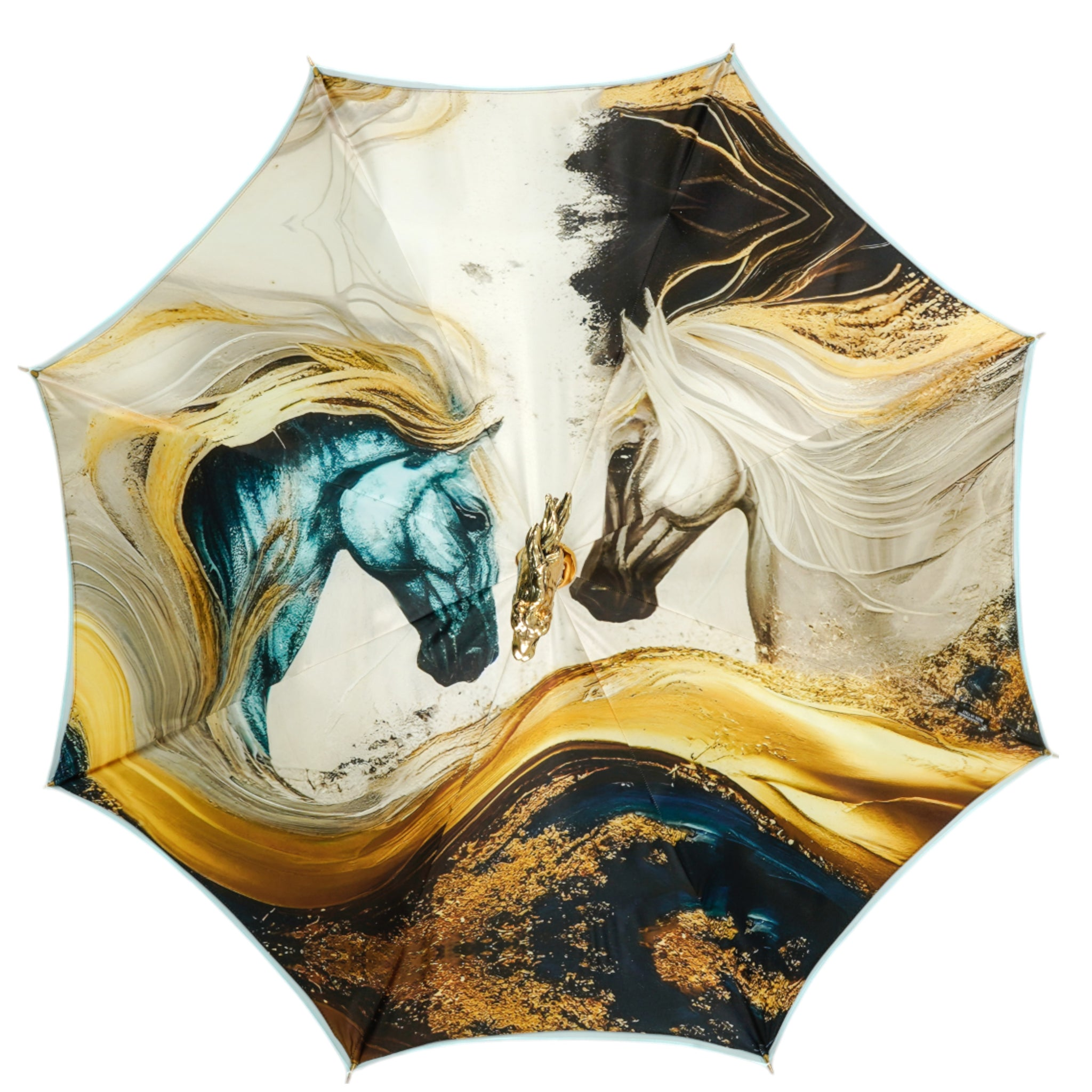 Elegant Light Blue Umbrella with Golden Horse Head Handle