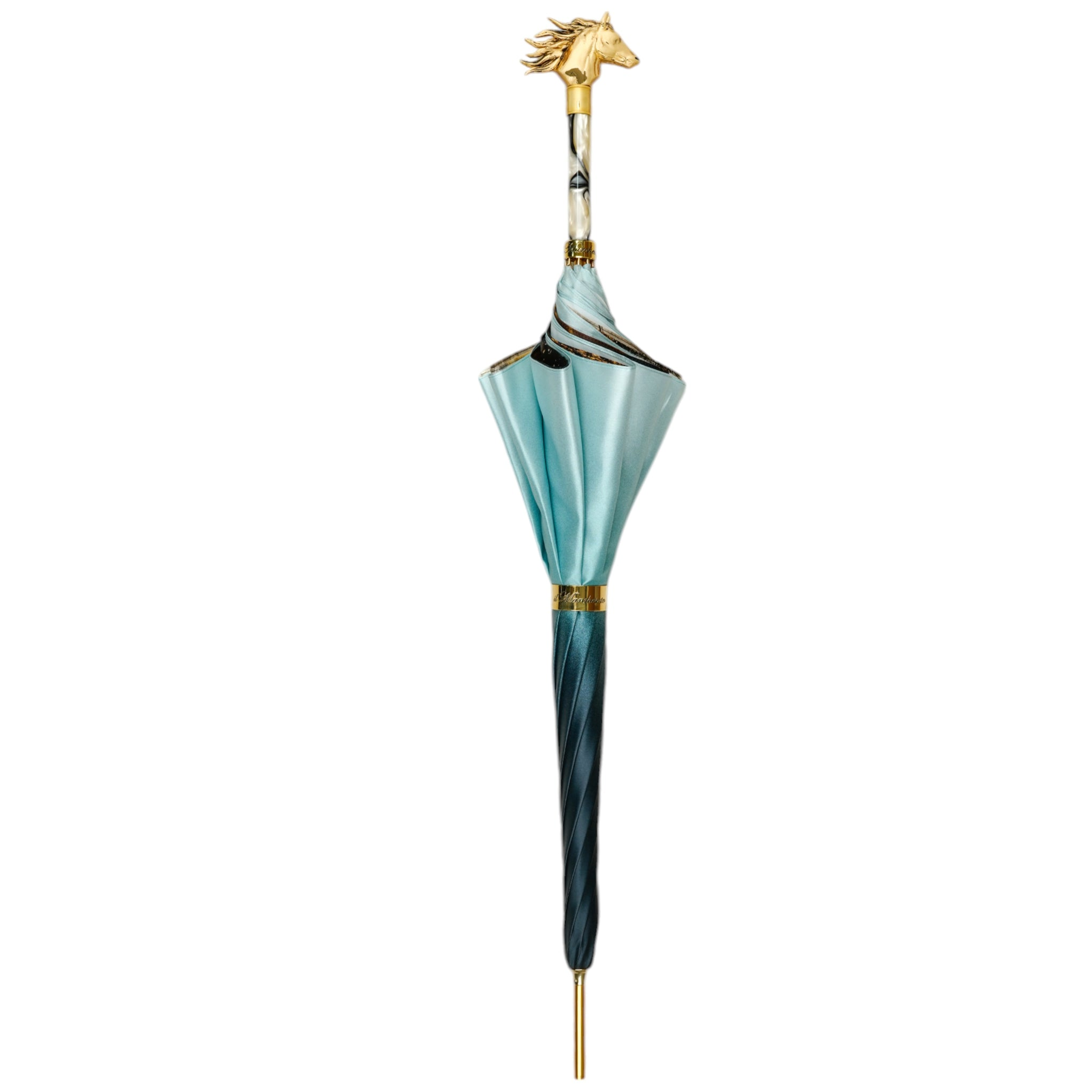 Elegant Light Blue Umbrella with Golden Horse Head Handle