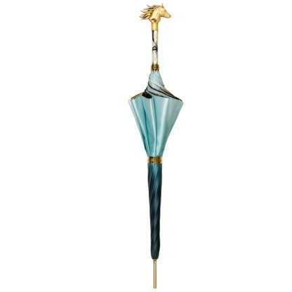 Elegant Light Blue Umbrella with Golden Horse Head Handle