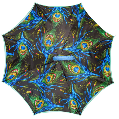 Peacock-Inspired Umbrella with Blue Ostrich Leather Handle