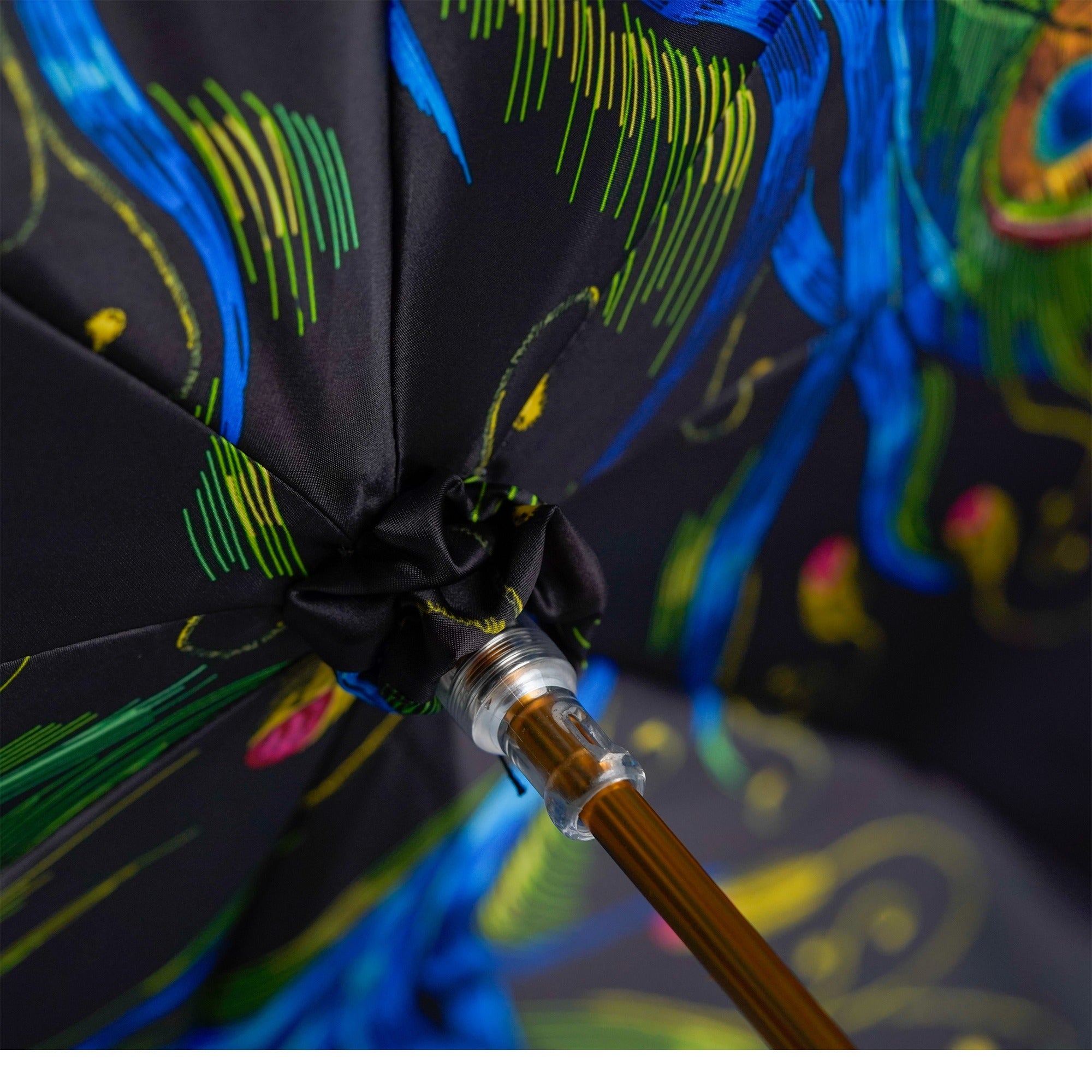 Peacock-Inspired Umbrella with Blue Ostrich Leather Handle