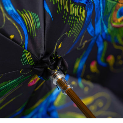 Peacock-Inspired Umbrella with Blue Ostrich Leather Handle