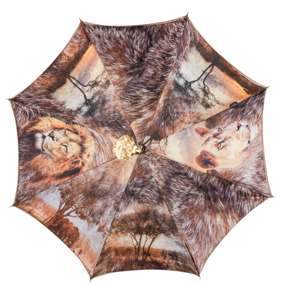 Handcrafted Luxury Umbrella with 24K Gold-Plated Lion Handle