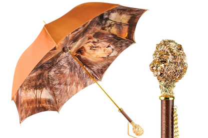 Handcrafted Luxury Umbrella with 24K Gold-Plated Lion Handle