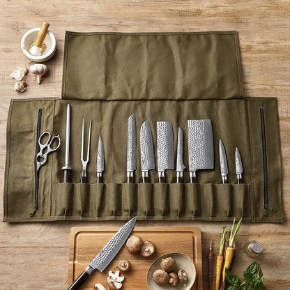 Waxed Canvas Knife Roll Bag