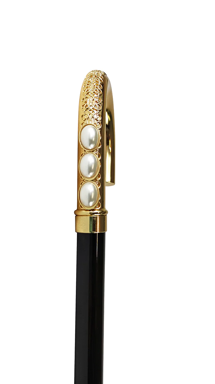 Gold-Plated Curved Walking Cane with Pearls – Luxury Men’s Cane