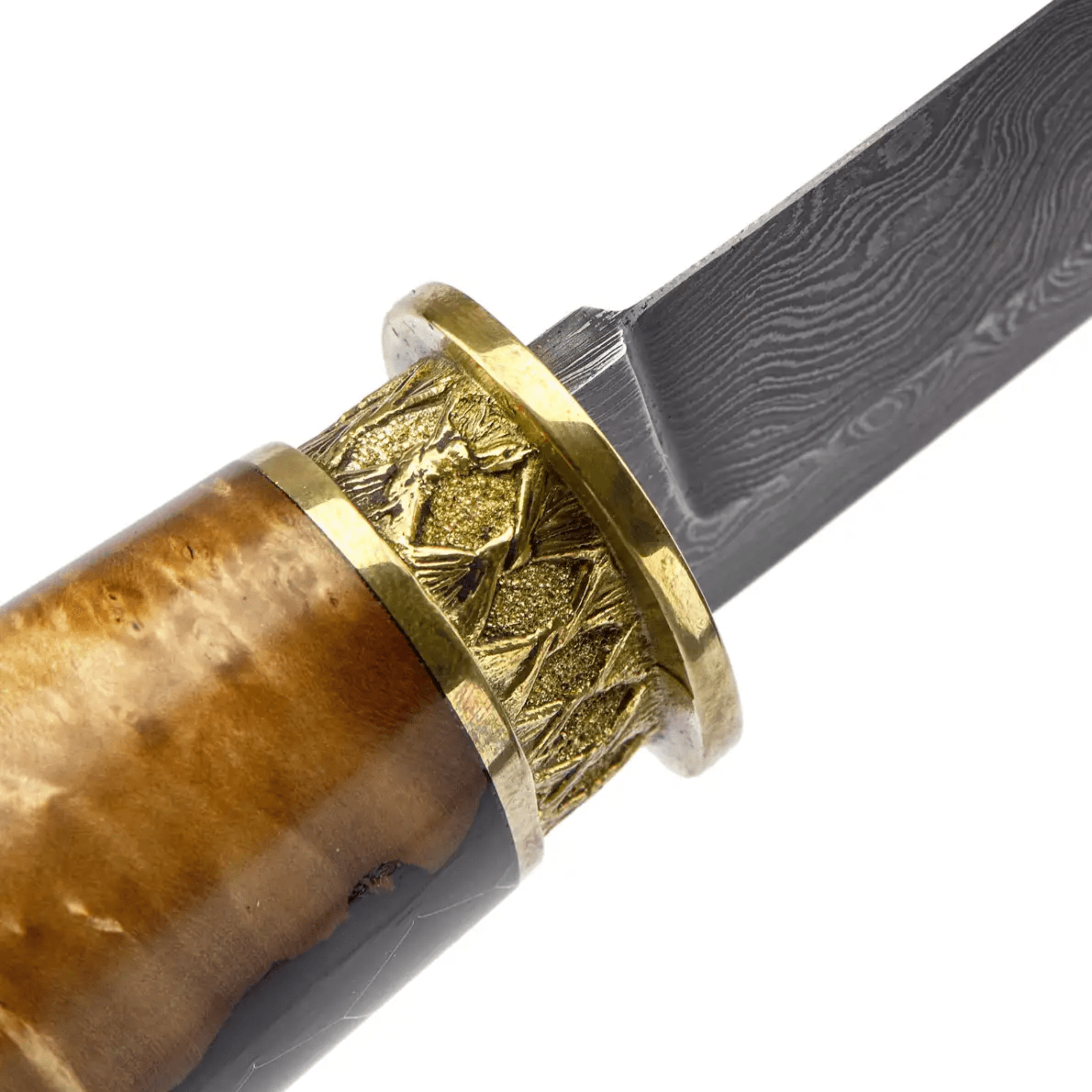 Samurai Damascus Steel Knife with Burl Wood Epoxy Handle