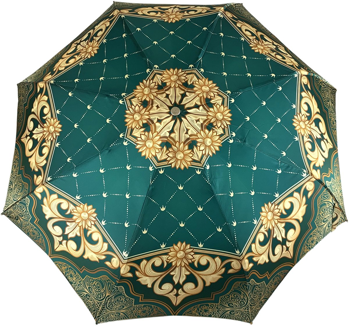 Chic Green and Beige Folding Umbrella for Women with Swarovski Details