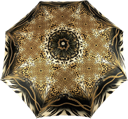 Leopard and Gold Chains Folding Umbrella – Women’s Luxury Design