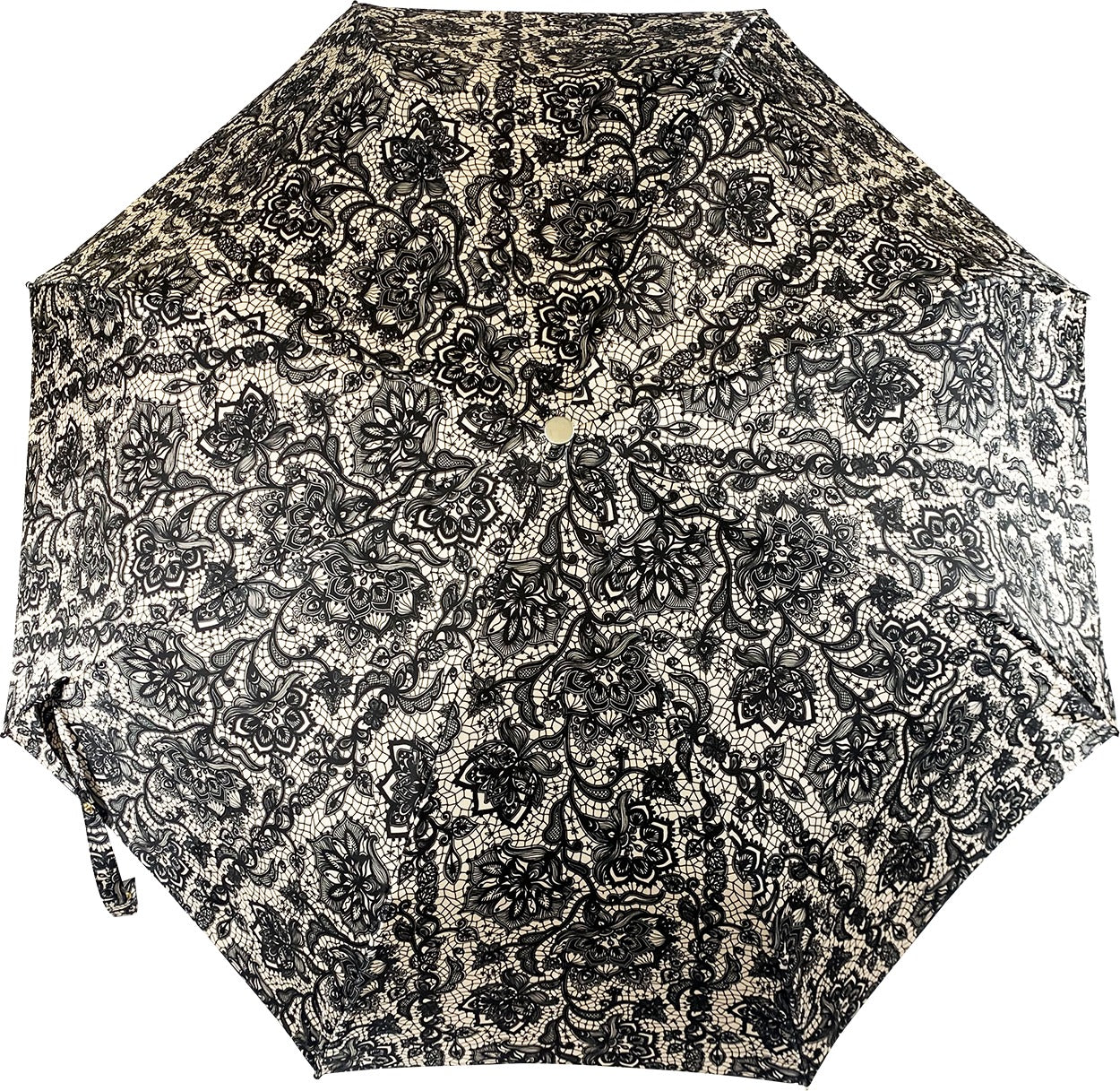 Elegant Swarovski and Black Stone Handle Lace-Effect Folding Umbrella