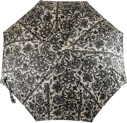 Elegant Swarovski and Black Stone Handle Lace-Effect Folding Umbrella