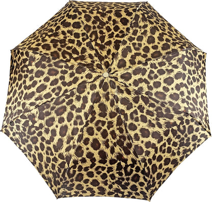 Leopard Folding Umbrella – Filigree Handle with Swarovski Crystals