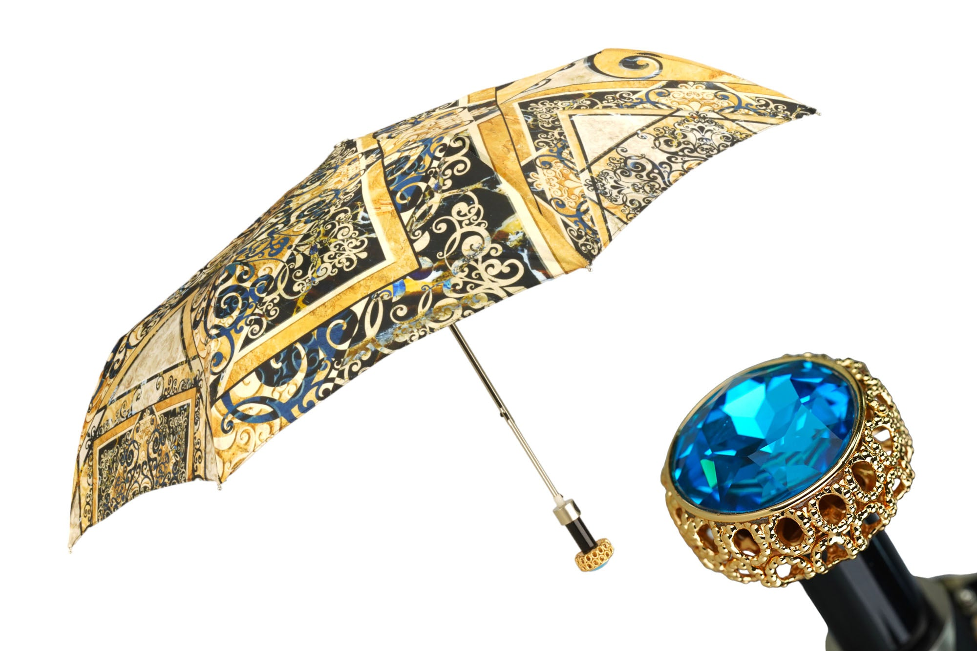 Exclusive Handmade Ladies Gold-Plated Handle and Crystals Umbrella