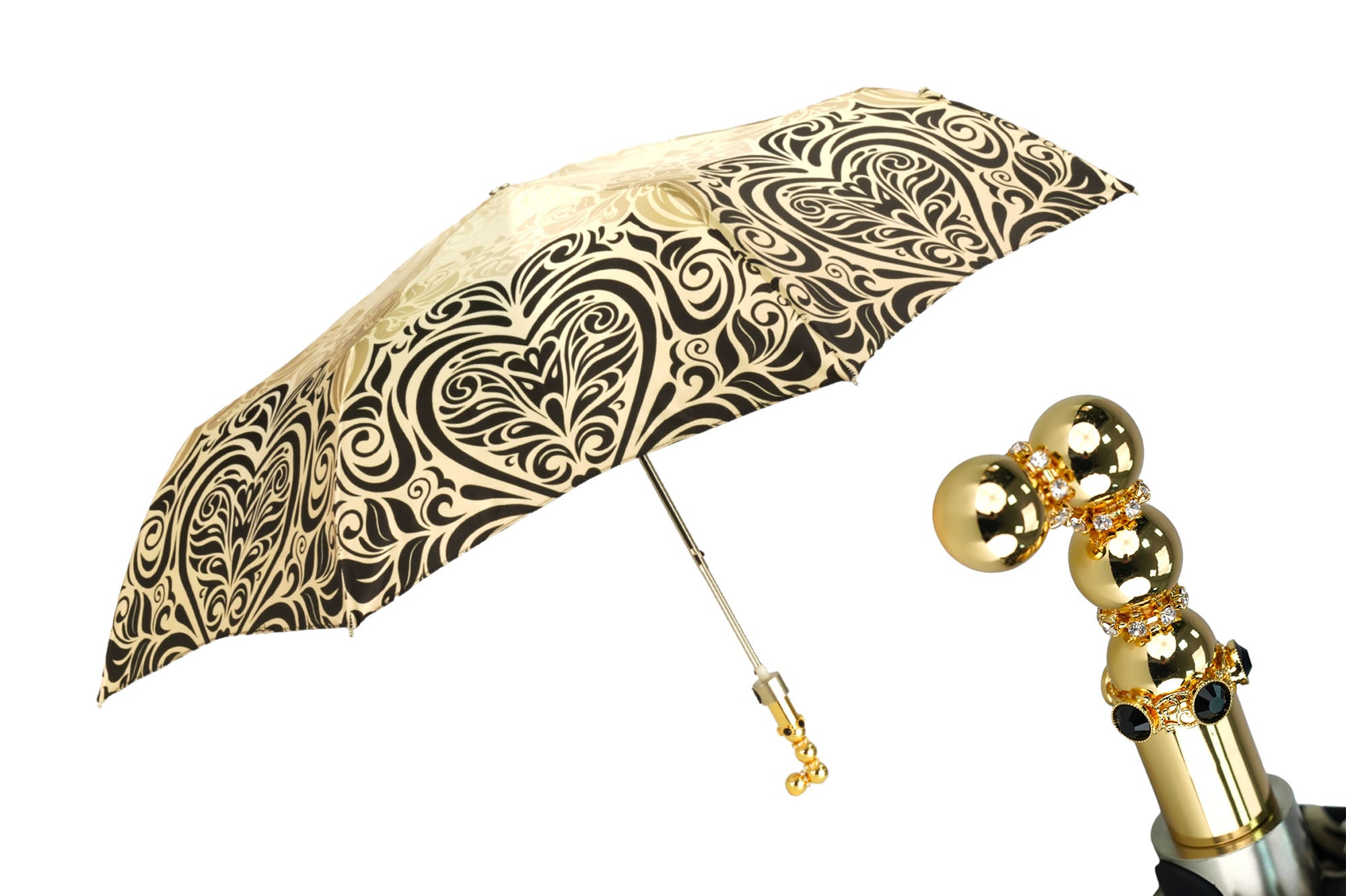 Baroque Elegance Ladies Folding Umbrella with Gold-Plated Handle